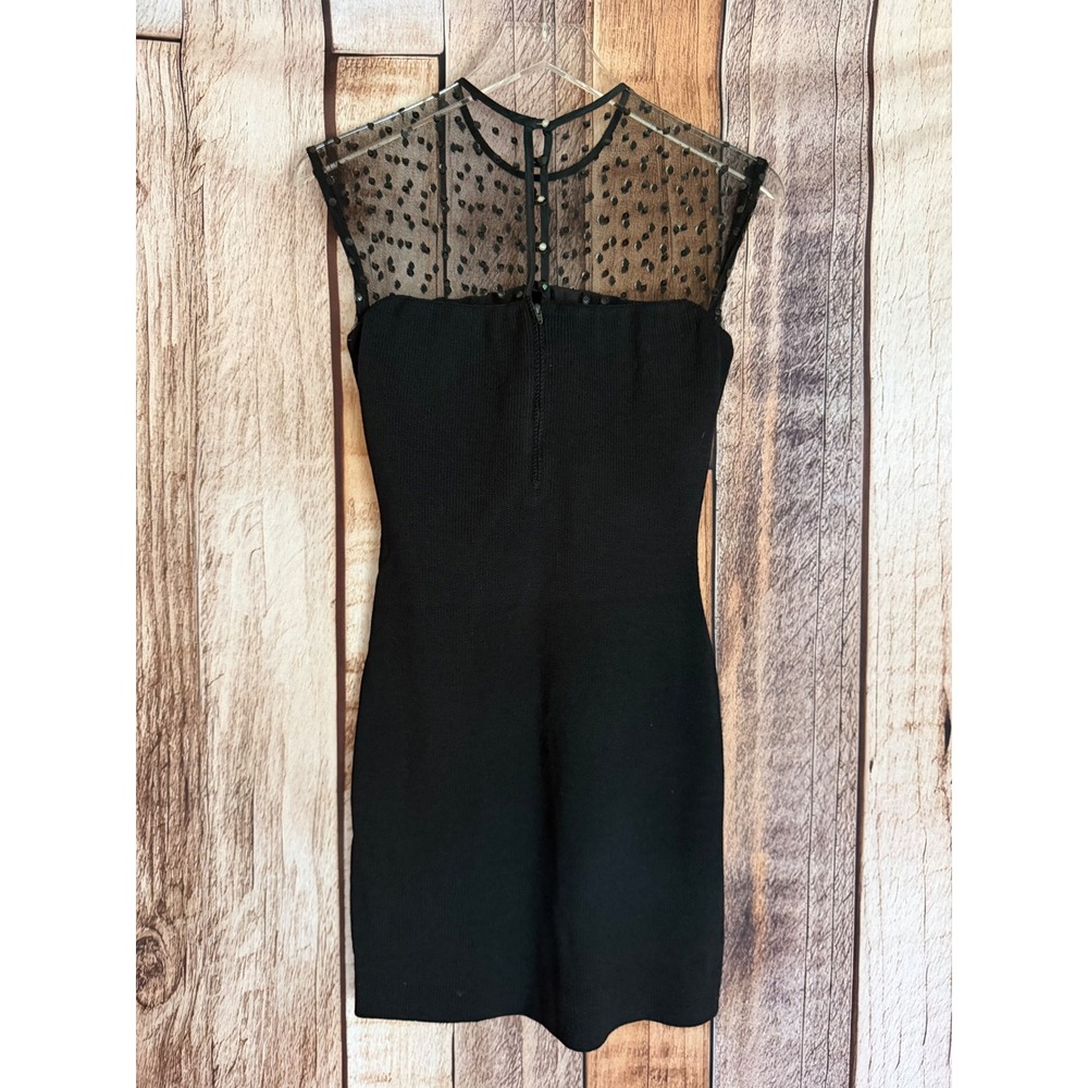 St. John by Marie Gray Dress Vintage Black Knit Sequin Illusion Mini Size 2